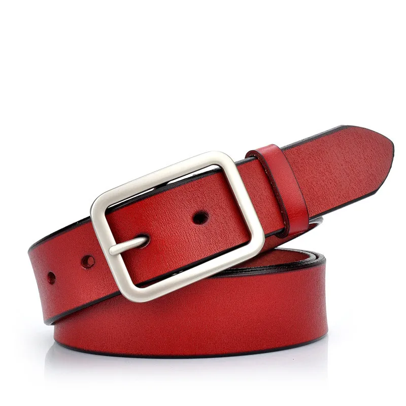 RED Ремни женские пояса из натуральной кожи ковбой Ceinture классический стиль талии коровьей кожи летние женские черные стрейч пряжки для платья гольф - Цвет: RED