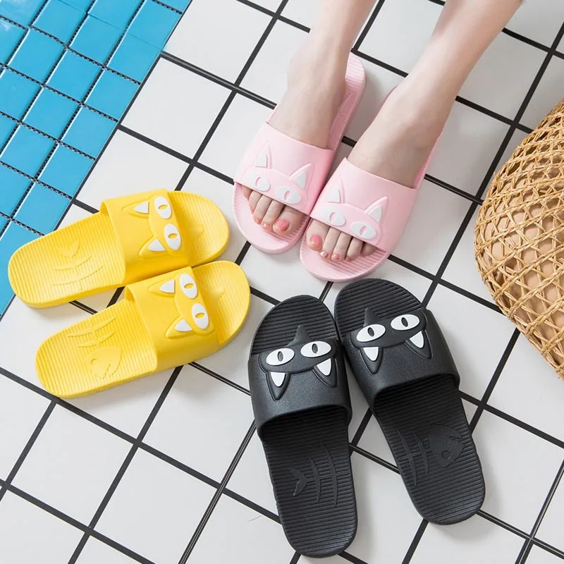 

Women's Slippers 2019 Summer Cute Cat Cartoon Chaussures Femme Women Slides Beach Shoes Women Flat Heels Flip Flops Slipper