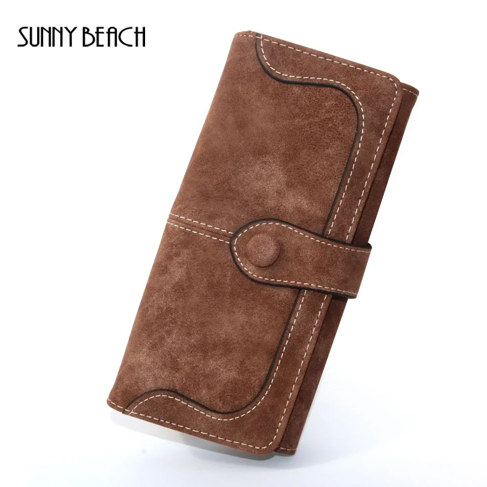 

SUNNY BEACH Nubuck Long Zipper Purse Card Holder Clutch Bag Women Wallets Fashion Pumping Multi-card Position Two Fold Wallet