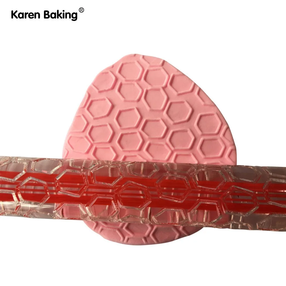 

Honeycomb Pattern Acrylic Transparent Embossed Rolling Pin Sugarcraft DIY Cooking Tools--AA243