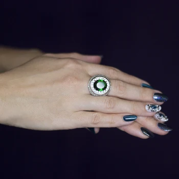 Luxury Big Ring With Champagne And Green Oval Cut Cubic Zirconia Crystal Bague Femme Colorful Jewelry Party Rings