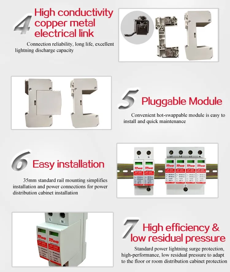 TOWE AP 20D 2 P 20kA Однофазное устройство защиты от перенапряжения предохранитель напряжения