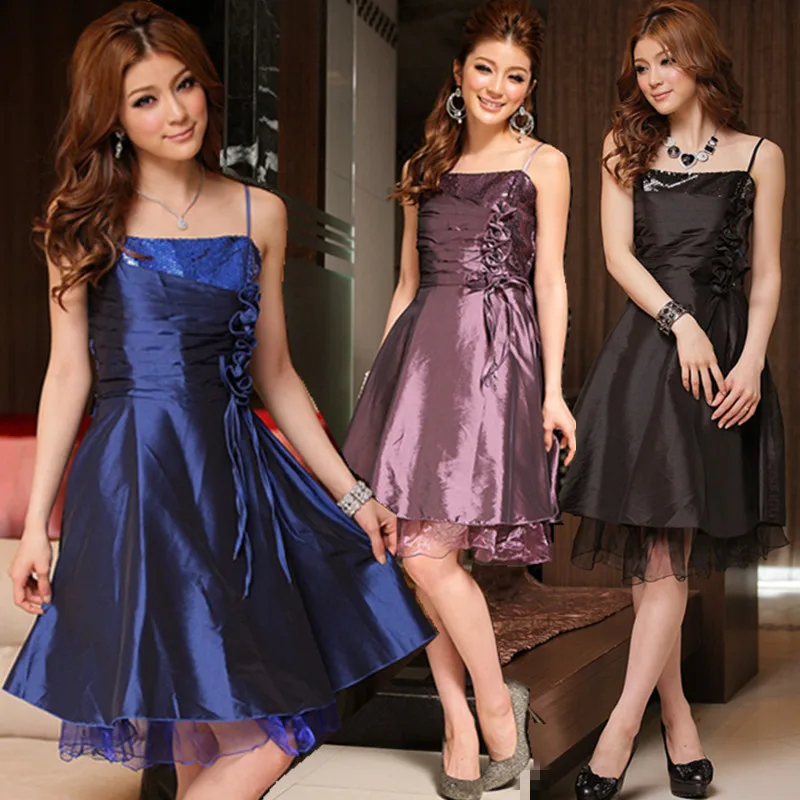 

BIG SIZE L~3XL Sexy Elegant A-line Sequined Appliques Flower Bow Gauze Party Banquet Dinner Ladies Plus Large Short Dress Gown