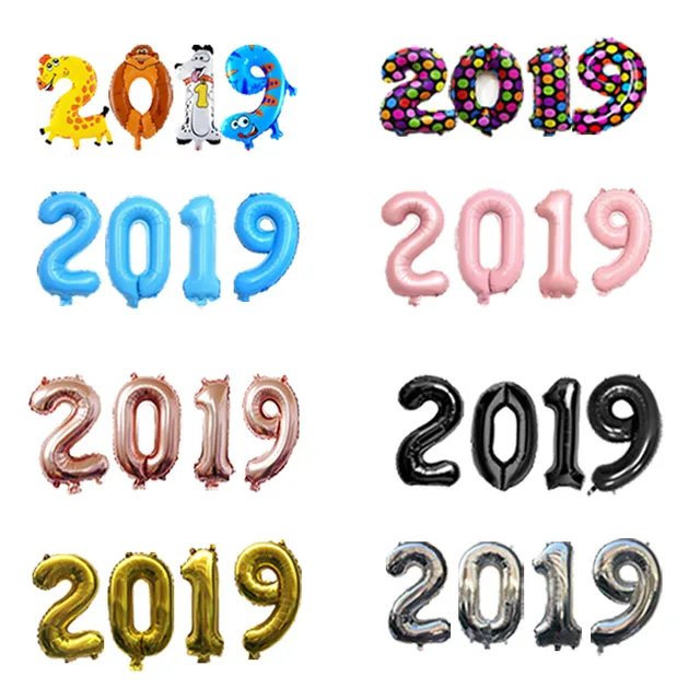 EACH PARTY New Year Decorations 2019 Number foil Balloons navidad Digital Globos Anniversary figures Air balloon Christmas 4 pcs