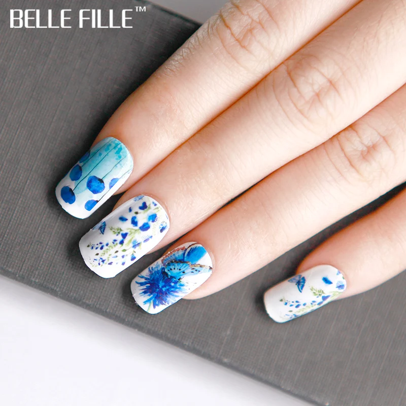 Belle Fille Water Flowers Nail sticker 3D DIY Manicure Slider Decorations Decals 1Sheet Water