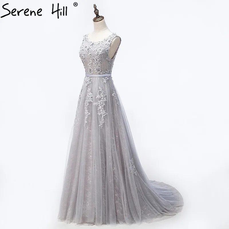 Robe De Soiree, серое кружевное длинное вечернее платье,, атласное, с поясом, длина до пола, ТРАПЕЦИЕВИДНОЕ платье для выпускного вечера, вечерние платья, Longo, BHA2152