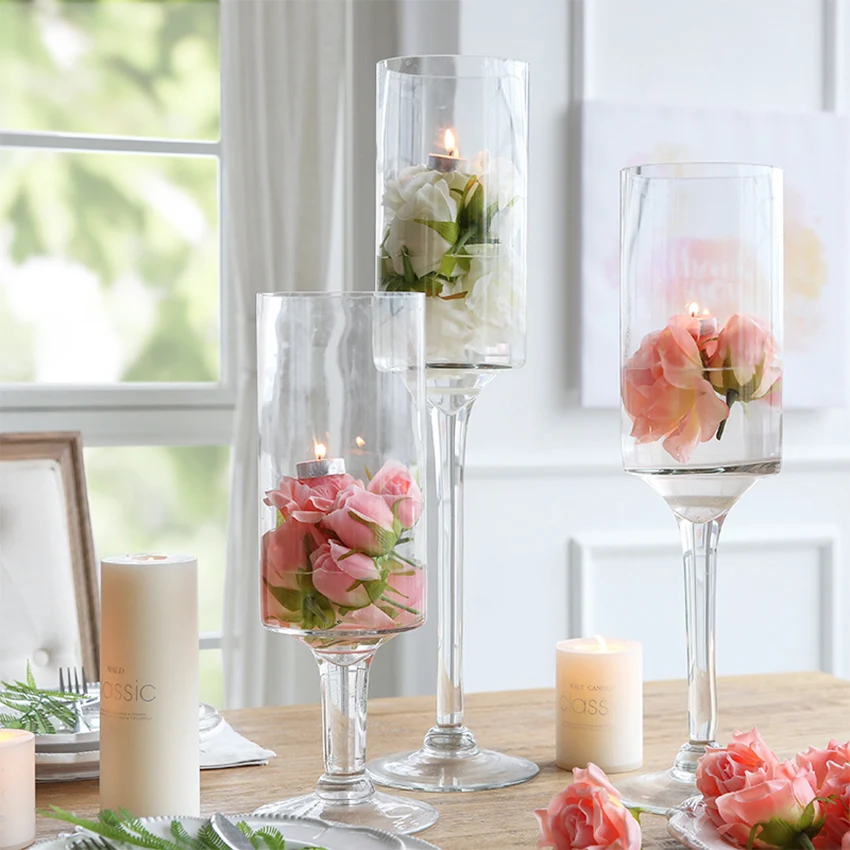 Vase en verre de mariage européen transparent grand vase de table