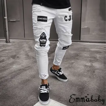 

Fashion Men's Ripped Skinny Slim Fit Denim Pant Zipper Destroyed Frayed Cotton Casual Long Pants Trousers