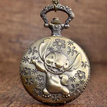 Винтажные кварцевые карманные часы в стиле аниме «Лило и Стич», милые часы в виде собаки коалы с подвеской на цепочке, подарок для мальчиков и детей
