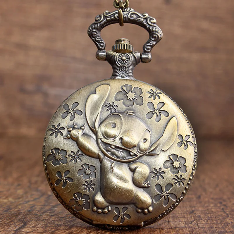 

Bronze Vintage Anime Lilo & Stitch Quartz Pocket Watch Cute Koala Dog Fob Watch With Chain Pendant Boy Children watch men