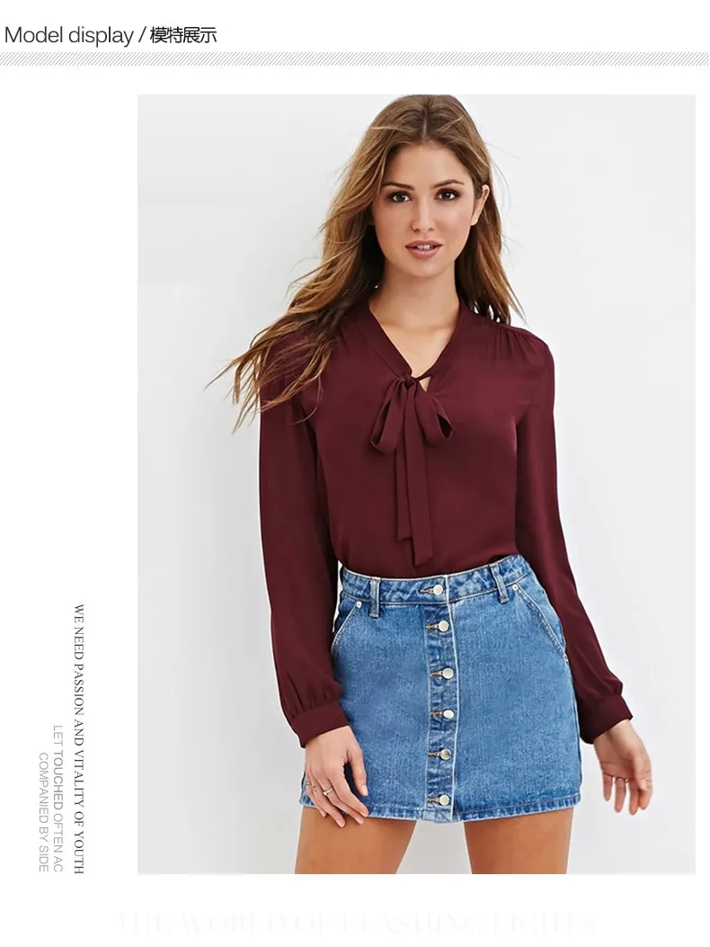 Tie Up Dressy Spring 2016 Women Blouses 