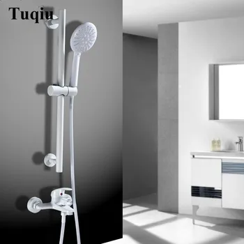 

Wall Mounted Bathtub Faucet Set with Hand held White Bath & Shower mixer Sprayer Tap Brass Bathroom Faucet