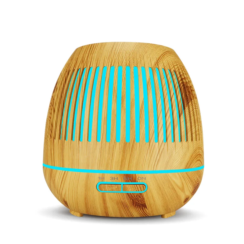 

400ML Ultrasonic Air Humidifier Aroma Essential Oil Diffuser with Wood Grain 7 Color Changing LED Lights for Office Home