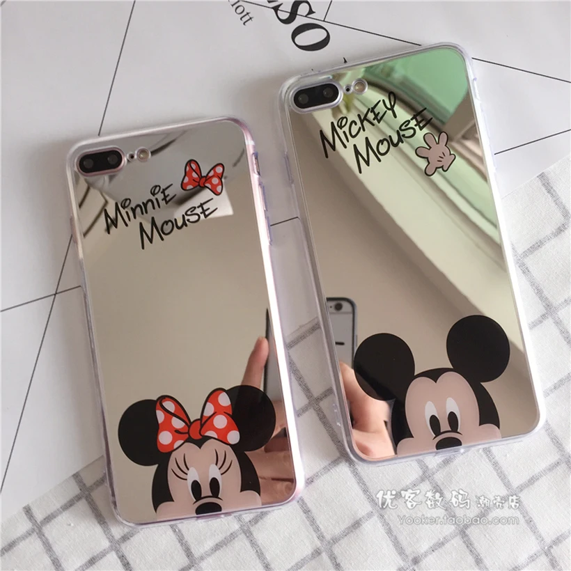 

Cute Mirror Back Minnie Mickey Mouse Cases with Ring Soft Back Case Cover For iPhone 5 5s SE 6 6S 7 8 Plus