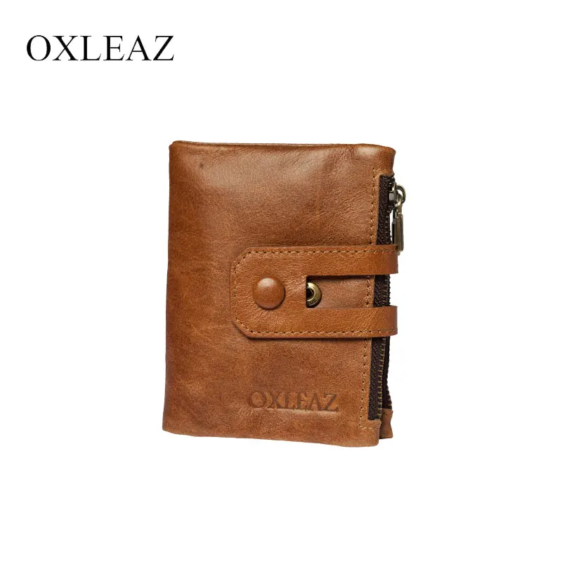 

OXLEAZ Top Quality RFID Vintage Male Purse Coin Bag Money Bag Double Zipper Purse Female Genuine Leather Card Holder Wallet