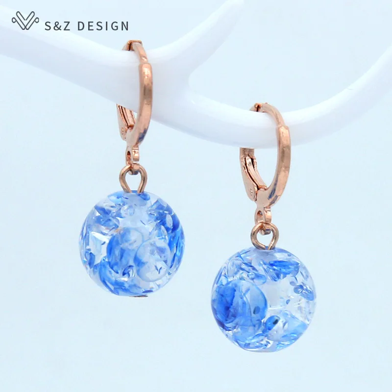 S&Z DESIGN New Simple Round Colorful Dangle Earrings 585 Rose Gold Color Lovely Fashion Eardrop For Women Girls Wedding Jewelry