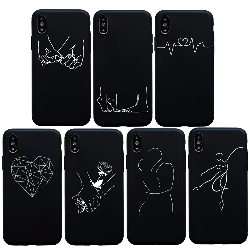 

Art Love Line Holding Hands Feet soft silicon case for iphone 6 6s Plus X XS Max XR Phone Cover For iphone 7 8 Plus 5s SE Case
