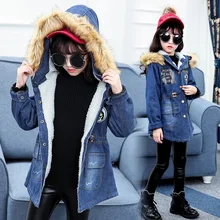 

Big Girls Denim Jacket Teenager Clothes 2018 Warm Coats Winter Girl Fleece Windbreaker Children Outerwear for 6 8 10 12 14 Years