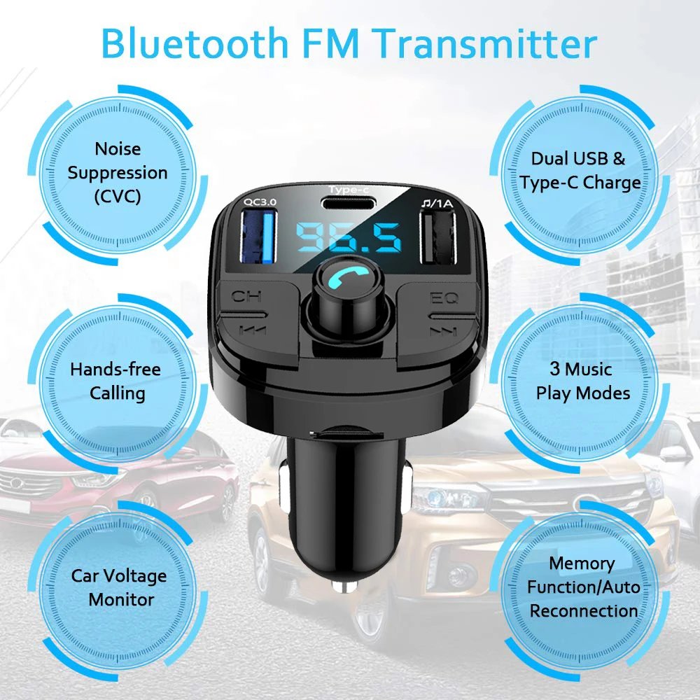 JINSERTA новейший Bluetooth 5,0 автомобильный FM трансимтер QC3.0 быстрое зарядное устройство тип-c fm-модулятор TF USB Флешка музыкальный автомобильный mp3-плеер