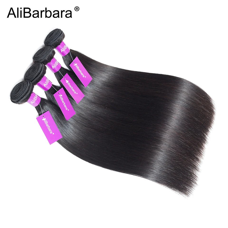 AliBarbara Hair Brazilian Silky Straight Hair Weave 4Bundles Remy Human Hair Extension Natural Black 1B# Can Be Dyed Bleached