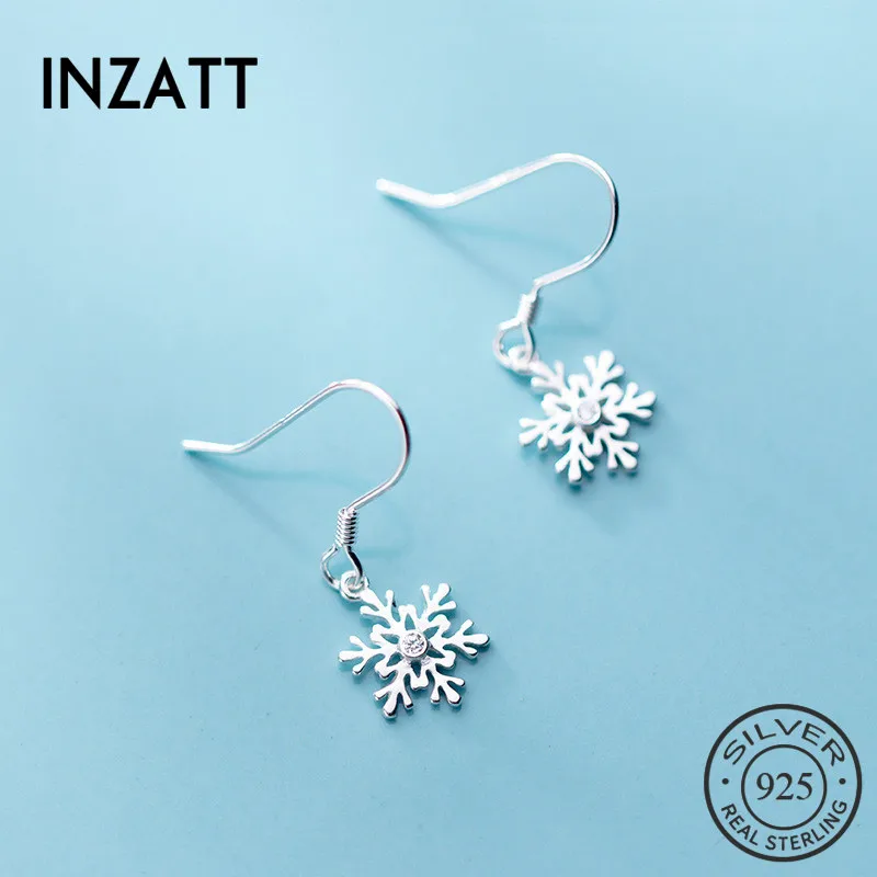 

INZATT Real 925 Sterling Silver Romantic Crystal Snowflower Dangle Drop Earrings For Elegant Women party fashion Jewelry Gift