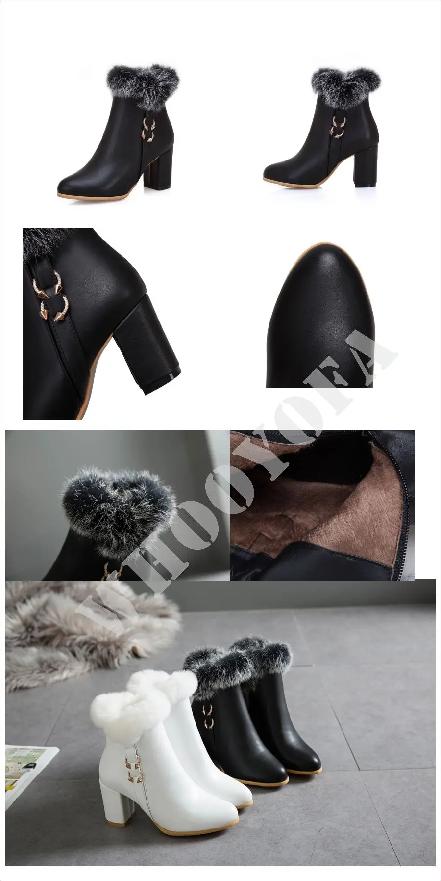 Brand New Winter Sexy White Black Women Furry Snow Boots 3 Inch High Heels Lady Dress Shoes WG31 Plus Big Size 10 33 43 49 52