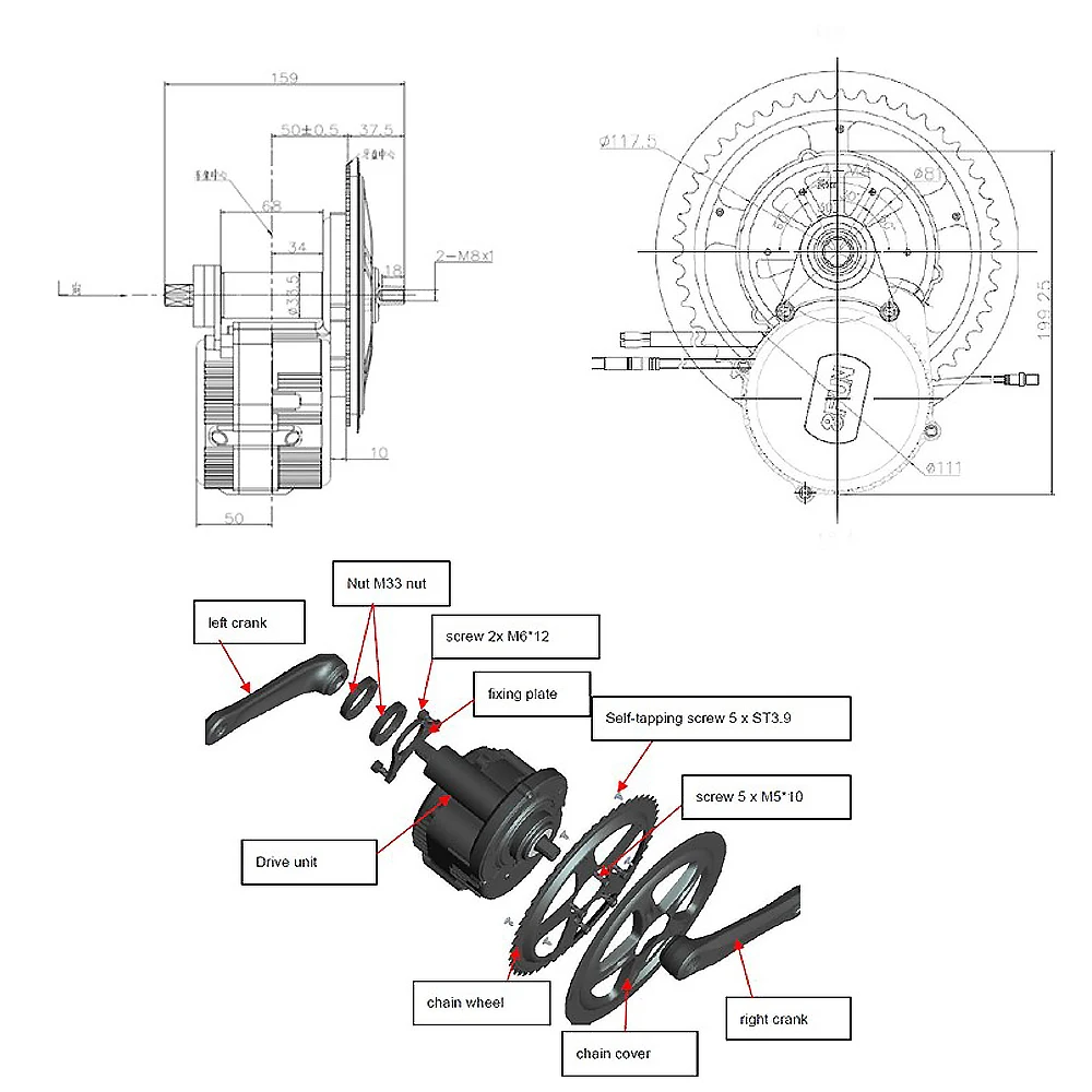 Clearance BAFANG Electric Bicycle Motor 8fun  Mid Drive Motor Kit BBS01 BBS02 36v 48v 250W 350W 500W 750W 46T c961 LCD Display 1