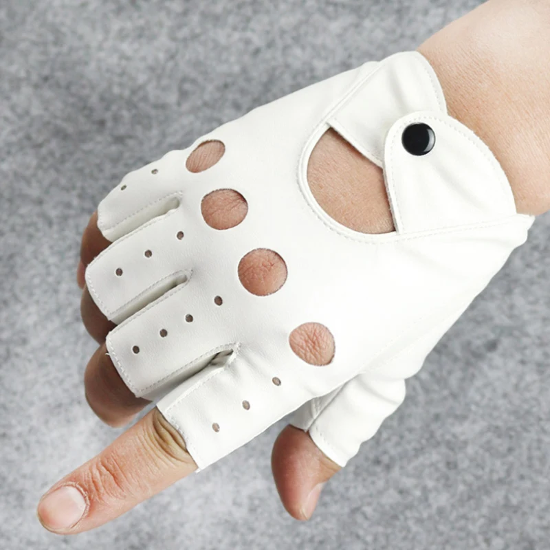 1 пара Женские черные перчатки для вождения из искусственной кожи Перчатки, варежки без пальцев для женщин косплей костюм вечерние G320 - Цвет: White