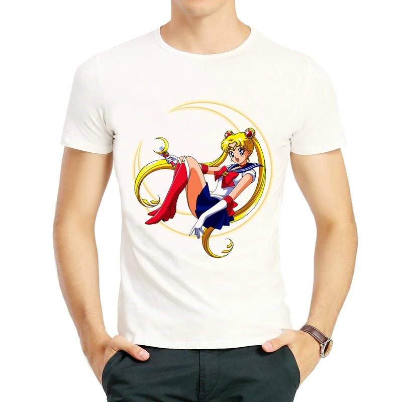 

Fashion White Sailor Moon Printing T-shirt Short-sleeve Pretty Soldier Sailor Moon Top Tees