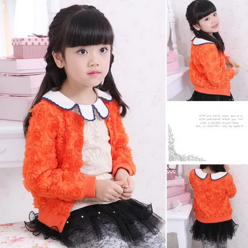 Вечерние кардиганы с цветочным узором для маленьких девочек; детское оранжевое пальто с длинными рукавами; Повседневная куртка для маленьких девочек; детская верхняя одежда принцессы; От 2 до 6 лет