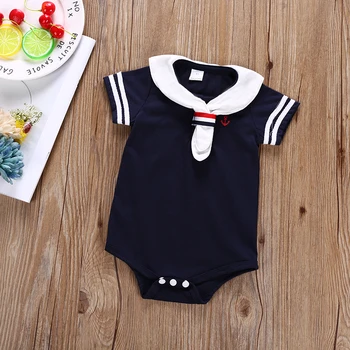 

Infant Baby Clothes Navy Uniform Purple Blue Romper Striped Sleeve Sailor Collar Jumpsuit Vogue Bebe Kids Children Clothes