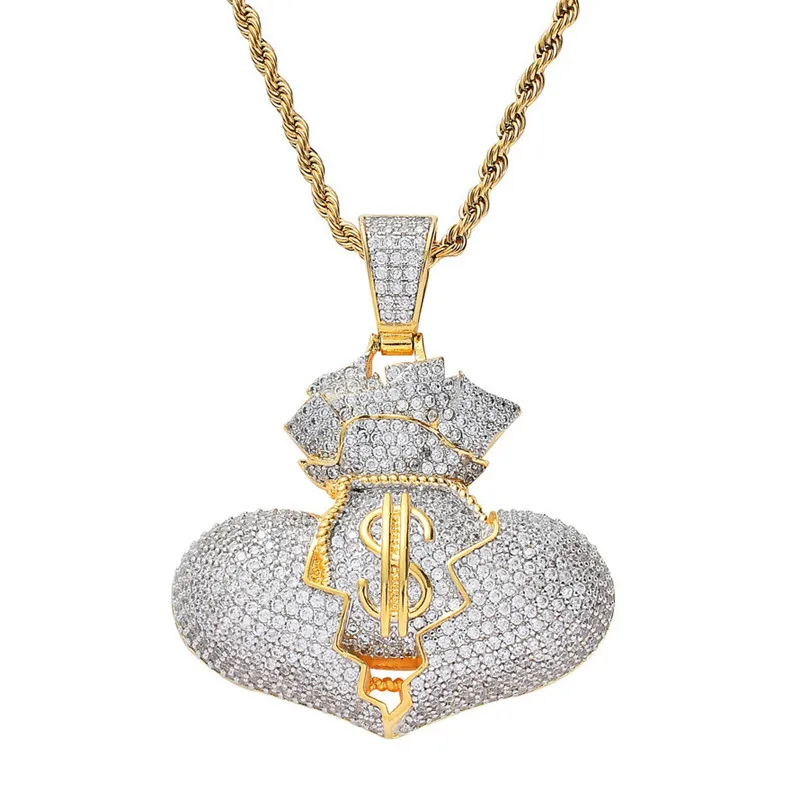 Iced Out кошелек разбитое сердце кулон ожерелья для мужчин женщин микро проложить