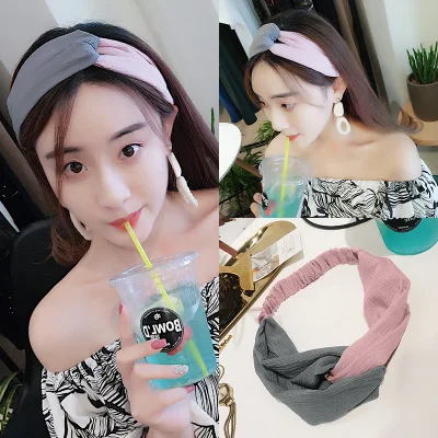 

New Fashion Simple Cross Bow Patchwork Women Elegant Elastic Headband Hair Holder Ornament Bandanas Hair Accessories Hairbands