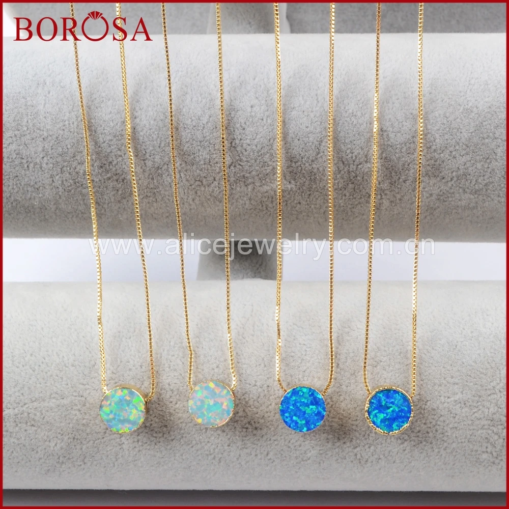 

BOROSA 5/10PCS New Gold Color 10mm Round White & Blue Japanese Opal Pendant Man-made Opal Necklace Mixed Colors Jewelry G1492