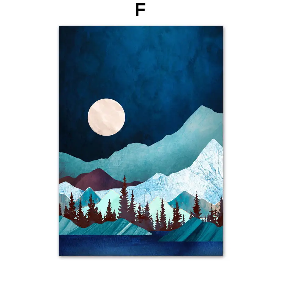 Луна Солнце Горный КИТ Медуза постер с осьминогом и принтами на холсте настенная живопись для гостиной домашний декор - Цвет: F