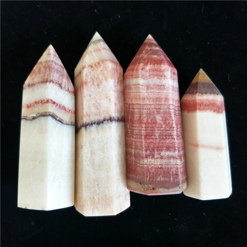 

4PCS natural stones and crystal points pork stone point red line stone POINT wand tower