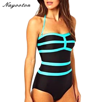 

2019 new spell color sky blue stitching simple piece swim swimwear cover the belly was thin swimsuit Conservative Europe D036
