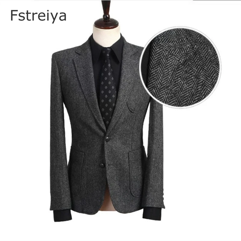 

Custom made mens wool slim fit tweed suit with pants costume homme 3 pieces tailored suits for wedding customized mens clothing