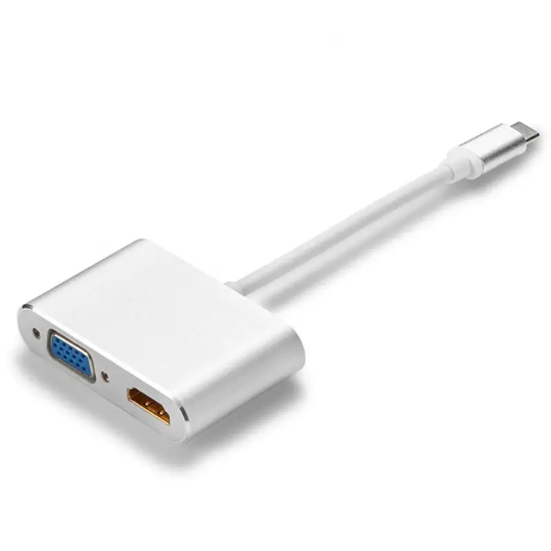 2 в 1 USB 3,1 Тип C к HDMI+ VGA адаптер конвертер серебро для телефона Ноутбук