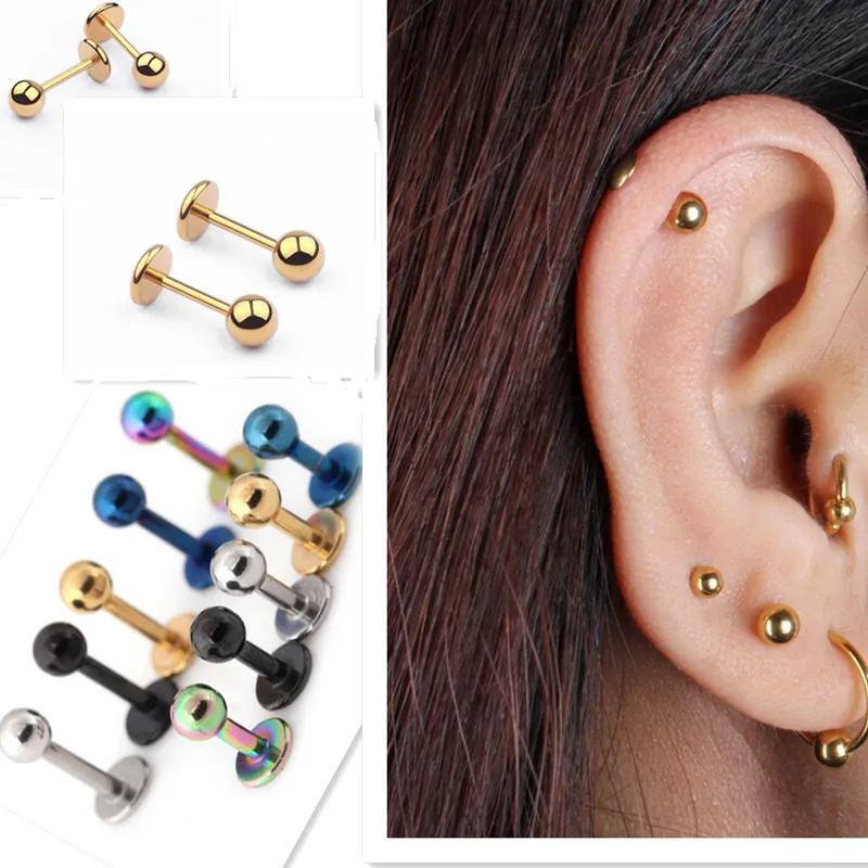 Image HOT Medical titanium steel stud earring Punk rod flat T type screws small earrings male ear bone nail lip piercing jewelry women