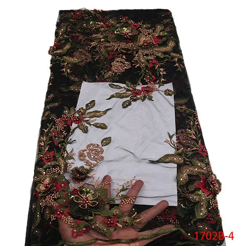 Новейшая вышитая 3d кружевная ткань Африканское кружево Свадебное Высокое качество ручной работы Beade французская кружевная ткань для платья 5 ярдов XZ1702B-1 - Цвет: picture 4