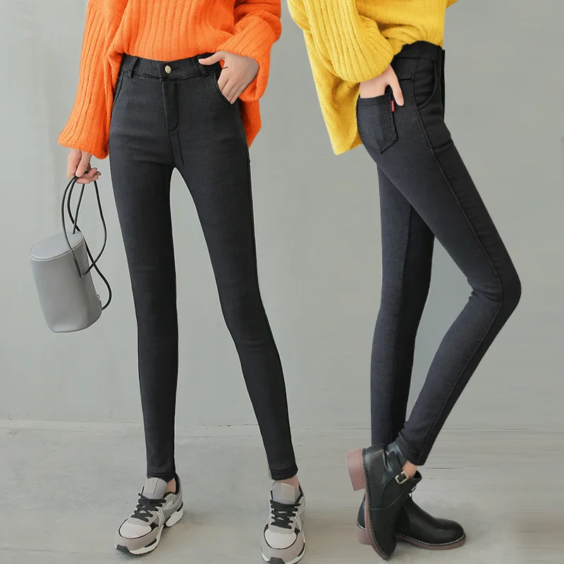 

2017 New Autumn High Waist Slim Pattern Thin Black Pencil Pants Spring Elastic legging Trousers