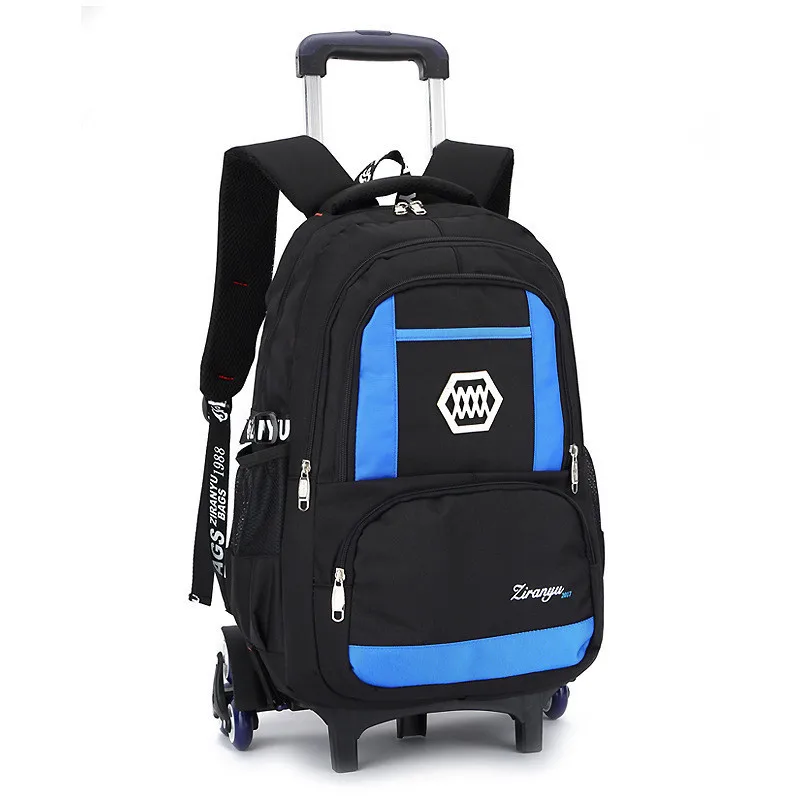 Removable Children School Bags With 2/6 Wheels For Boys Girls Trolley Backpack Kids Wheeled Bag Bookbag Travel Luggage Mochilas - Color: blue 6 wheels