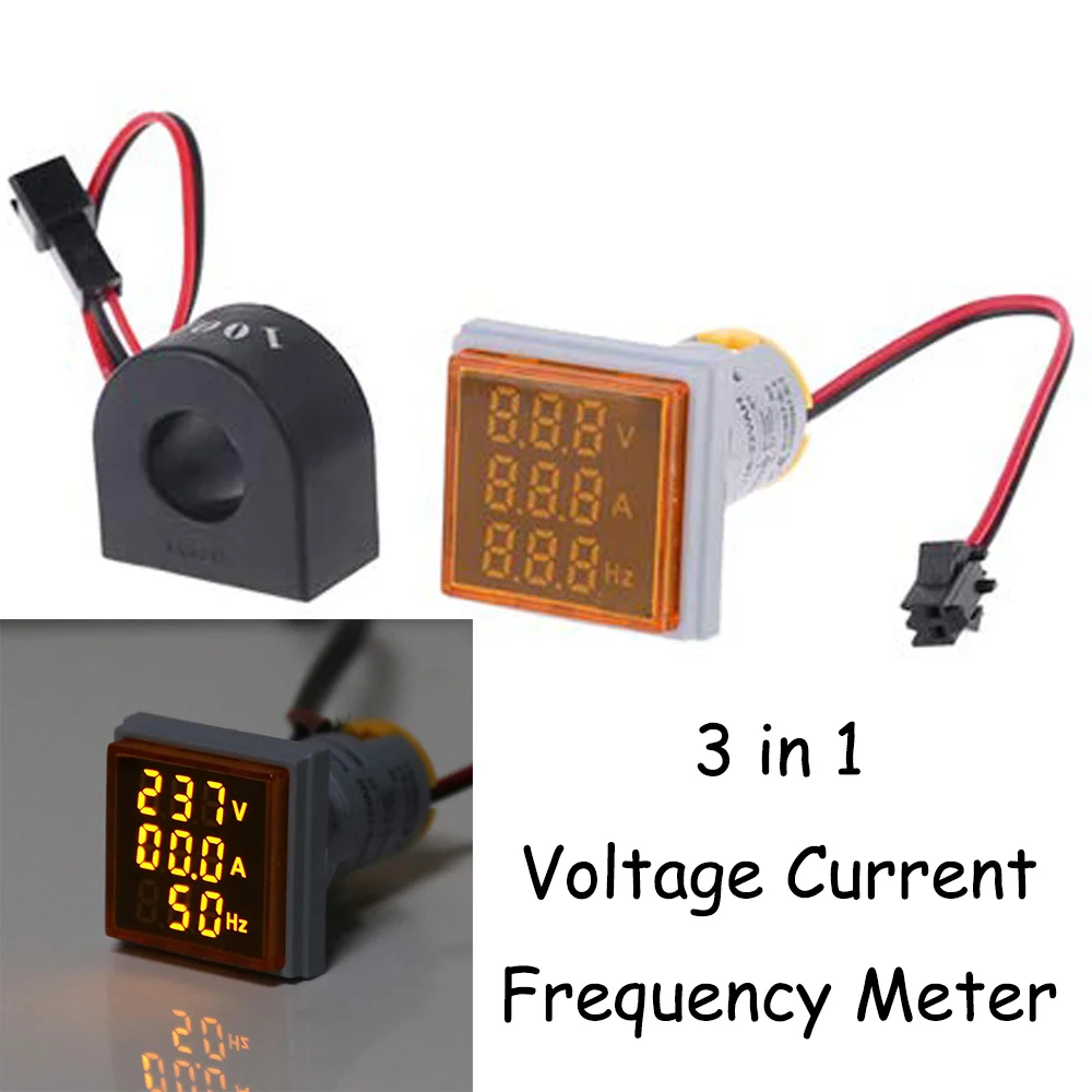 3 в 1 AC 60~ 500 в цифровой вольтметр Амперметр Гц Герц частотомер 22 мм Индикатор тока напряжения тестер Amp сигнальный светильник светодиодный - Color: Yellow