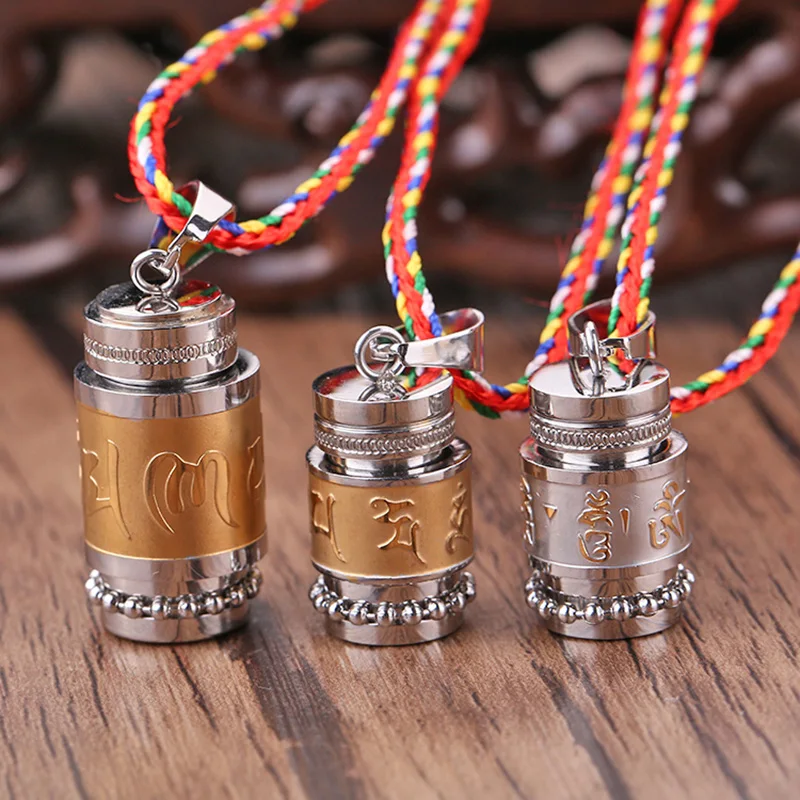 Small titanium steel pill box mini rotating six-word mantra necklace pendant tube sealed medicine bottle storage container Small titanium steel pill box mini rotating six-word mantra necklace pendant tube sealed medicine bottle storage container