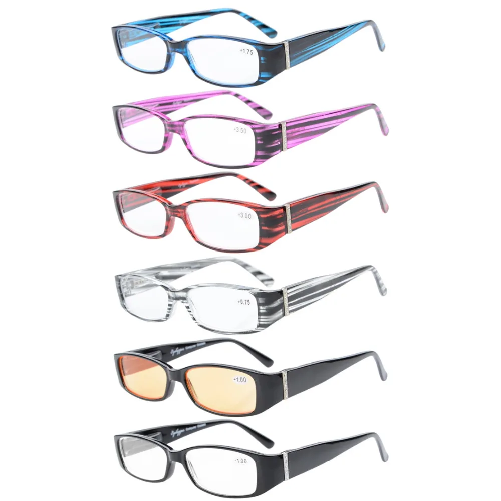 

R081 6-pack Mix Spring Temple Reading Glasses with Genuine Austrian Crystals +0.5/0.75/1/1.25/1.5/1.75/2/2.25/2.5/2.75/3/3.5/4