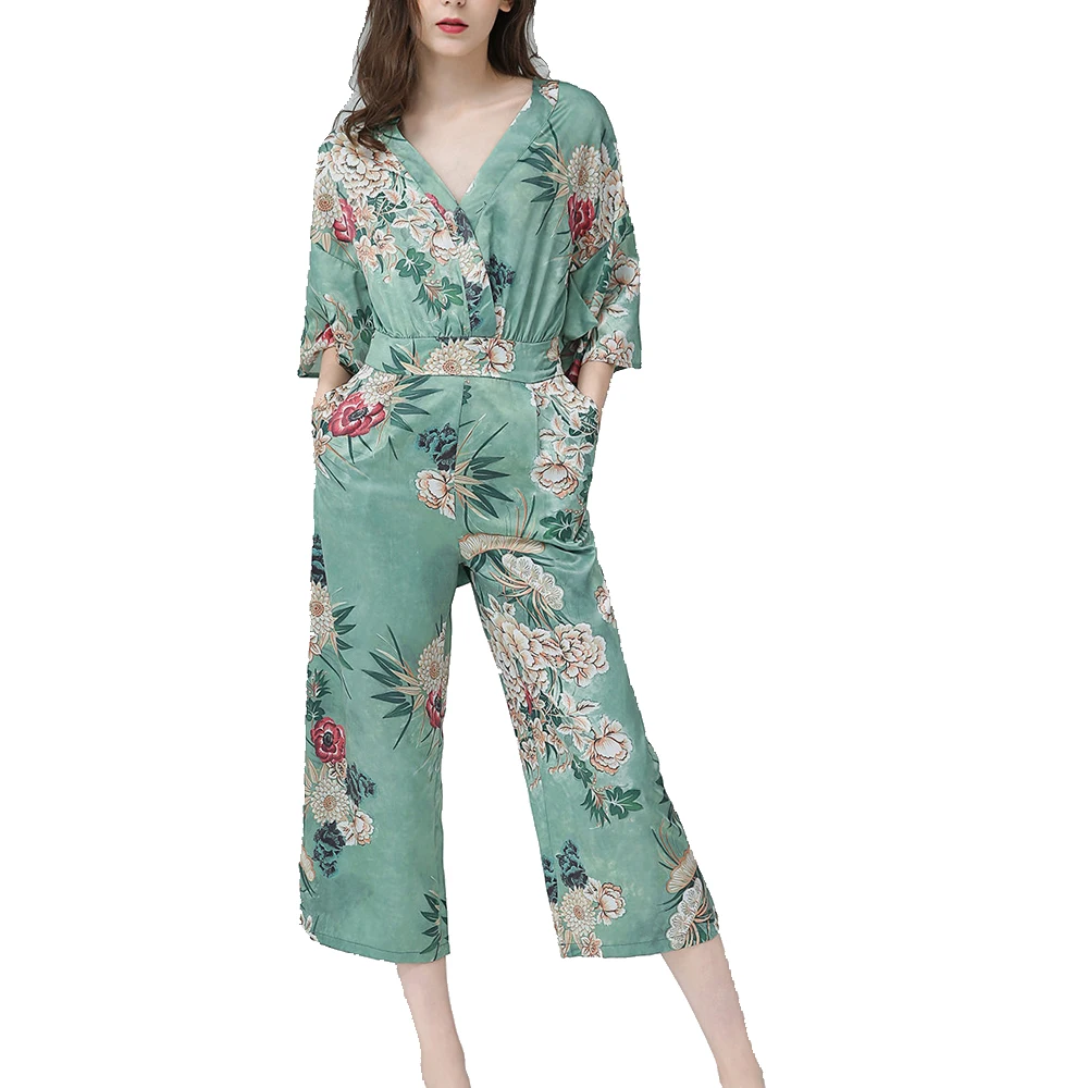 

2018 za women's floral print romper jumpsuits & rompers printed-belted-jumpsuit- female capris overalls catsuit