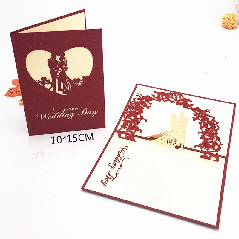 

3D Romantic Wedding Handmade 3D Pop Up Blessing Greeting Card Post Card With Envelopes For Valentine' Day Party Wedding Supplies