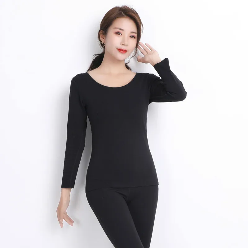 

Underwear Set Warm Seamless Leggings Set Long Sleeve Women 2 Piece Set Black Thick Large Size Girls Two Piece Sets Elastic Solid