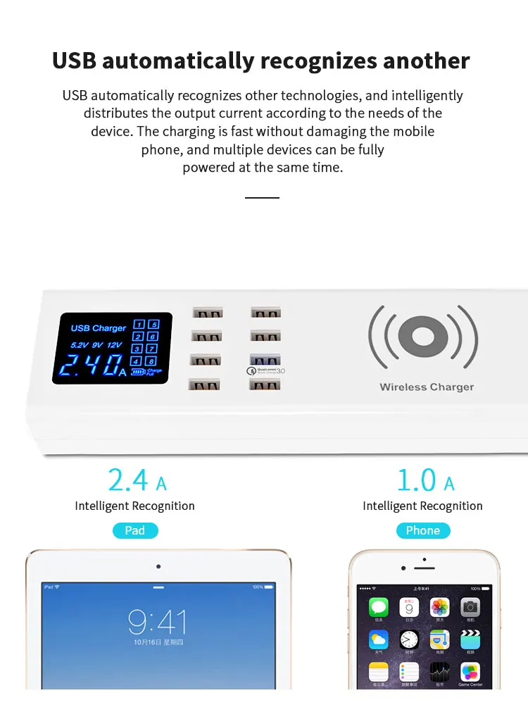 TOPZERO 8 портов Qi Беспроводное зарядное устройство Quick Charge 3,0 USB зарядная станция светодиодный адаптер для быстрой зарядки с разъемом EU US UK Plug